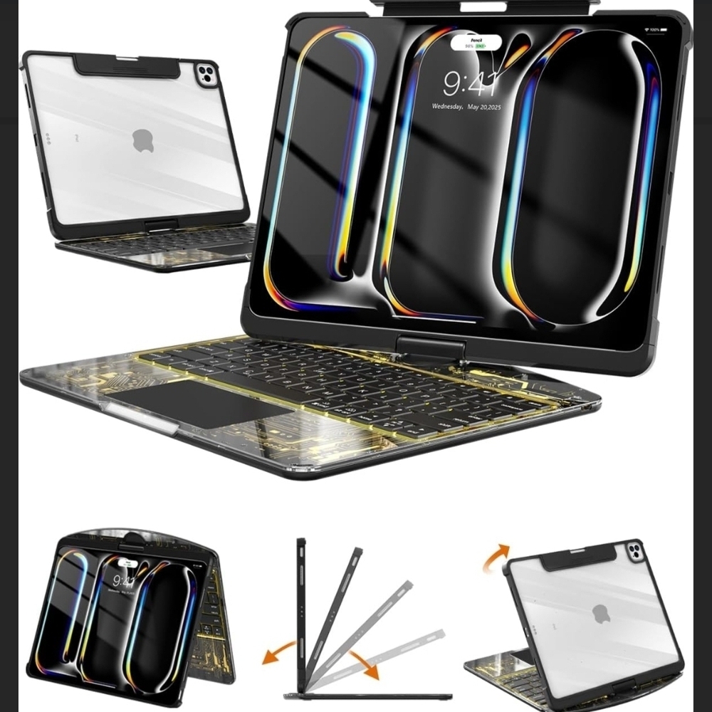 Wireless Keyboard Case for iPad Pro 13 Inch (M5 2025/M4 2024), Clear Protective